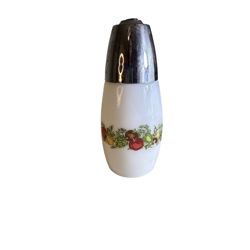 Vintage Spice of‎ Life Milk Glass Sugar Shaker Chrome Top Vegetable Pattern